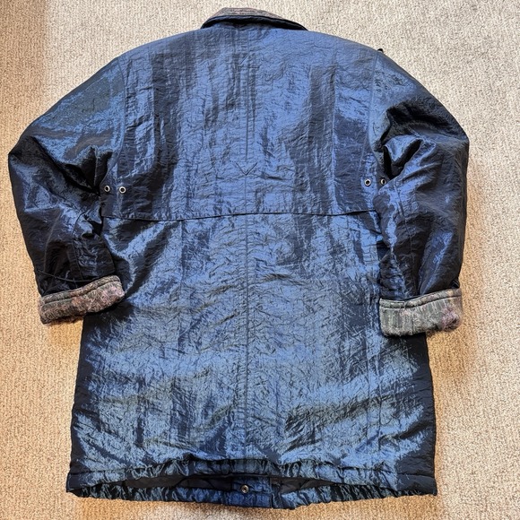 Vtg Current Seen Nylon‎ Blend Blue Iridescent Coat Jacket Snap Lined 80s Winter - Picture 3 of 12